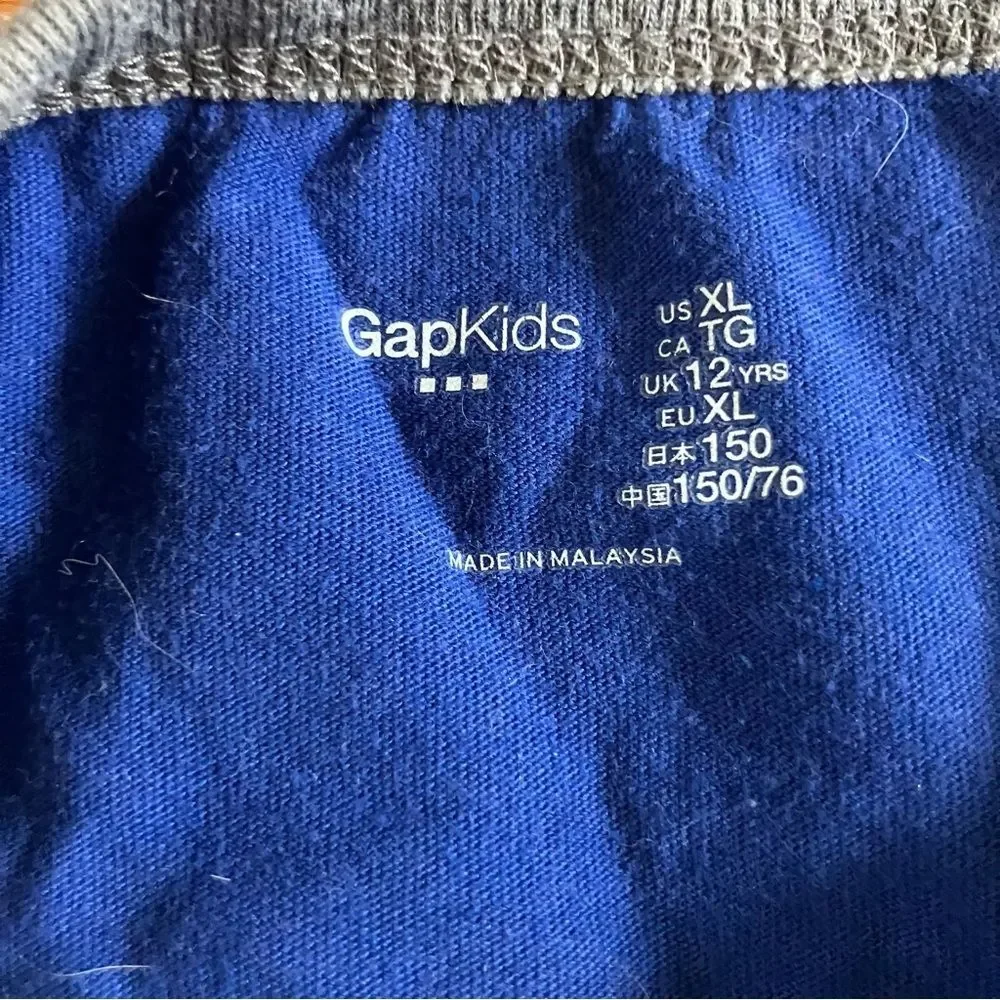 Gap Kids Blue Yellow Cotton Athletic Raglan Long Sleeve Tee XL 12